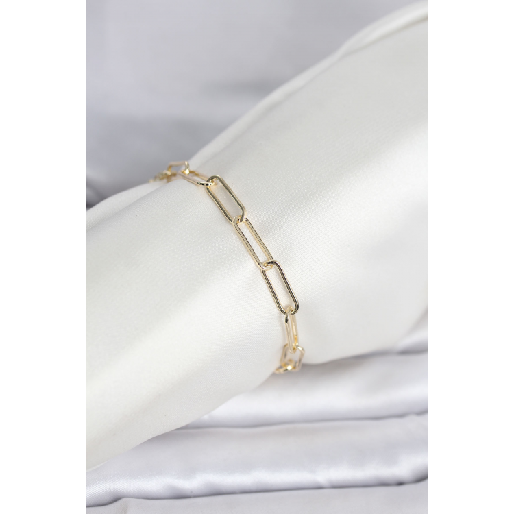 CM 14K Gold Renk Kalın Ataç Zincir Model Kadın Bileklik 5886
