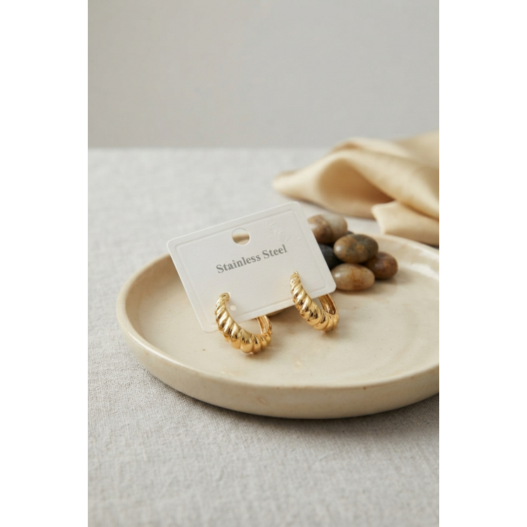 316L Çelik Gold Renk Kıvrımlı Halka Model Küpe 5886