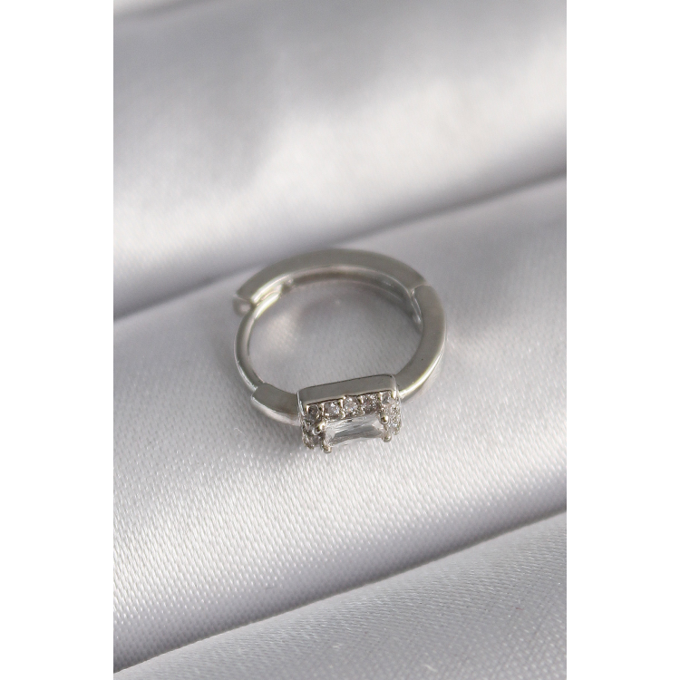 316L Çelik Gümüş Renk Kare Zirkon Taşlı Tragus Piercing 5886