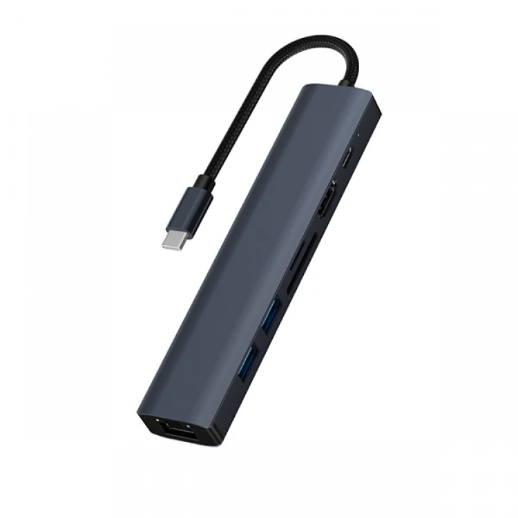 ALLY BYL-2303 7 IN 1 Type-c To USB + Type-c + Ethernet + Kart Okuyucu + HDMI Dönüştürücü Çoğaltıcı H-(5775)