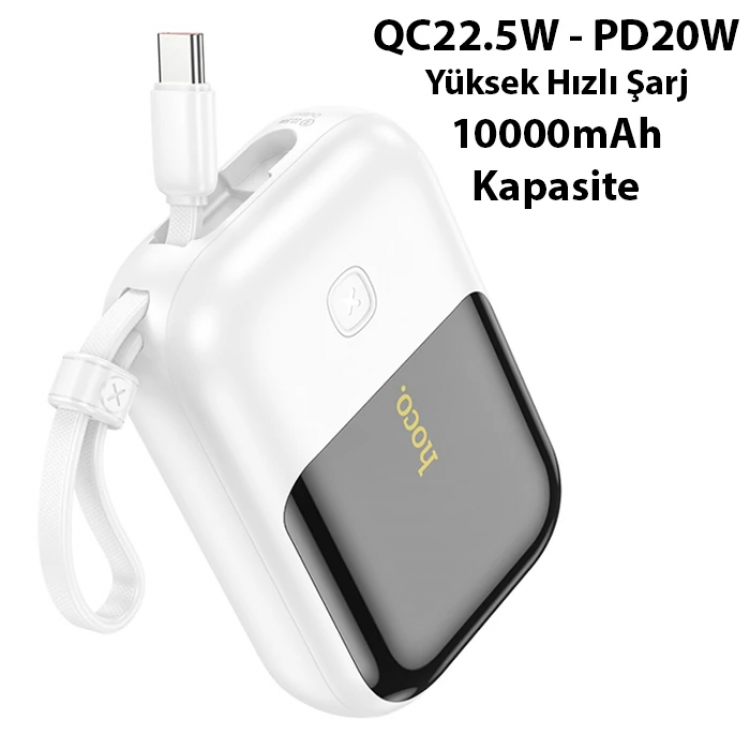 HOCO Q20 Fountain 10000mAh 22.5W+PD20W Dijital Göstergeli Kablolu Powerbank-(5775)