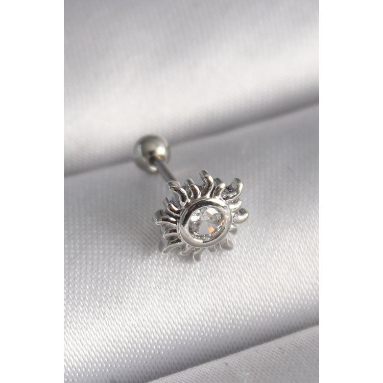 316L Çelik Gümüş Renk Zirkon Taşlı Güneş Tragus Piercing 5886