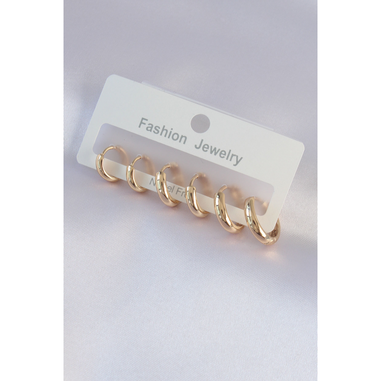 Pirinç Gold Renk Oval Küpe Seti 5886