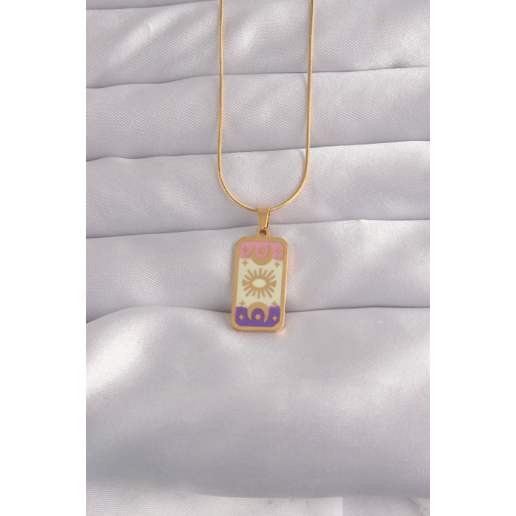 316L Çelik Gold Renk Karışık Mineli Ay Figür Tarot Kolye 5886