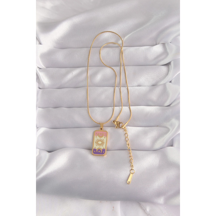 316L Çelik Gold Renk Karışık Mineli Ay Figür Tarot Kolye 5886