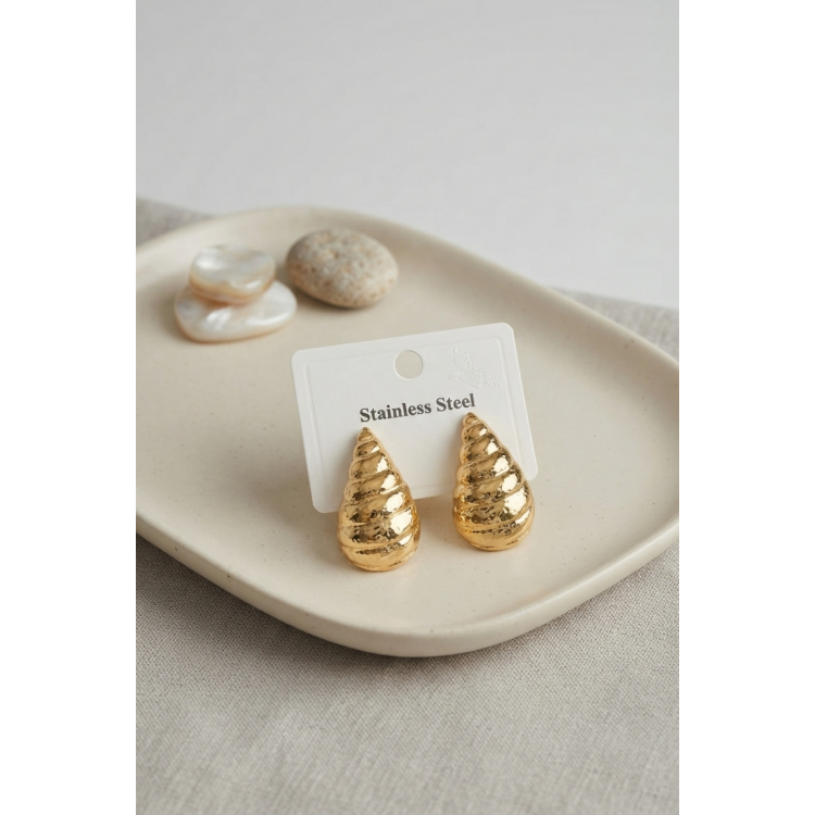 316L Çelik Gold Renk Vintage Damla Model Küpe 5886