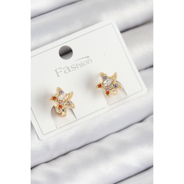 Pirinç Zirkon Taşlı Yıldız Model Gold Renk Çocuk Küpe 5886