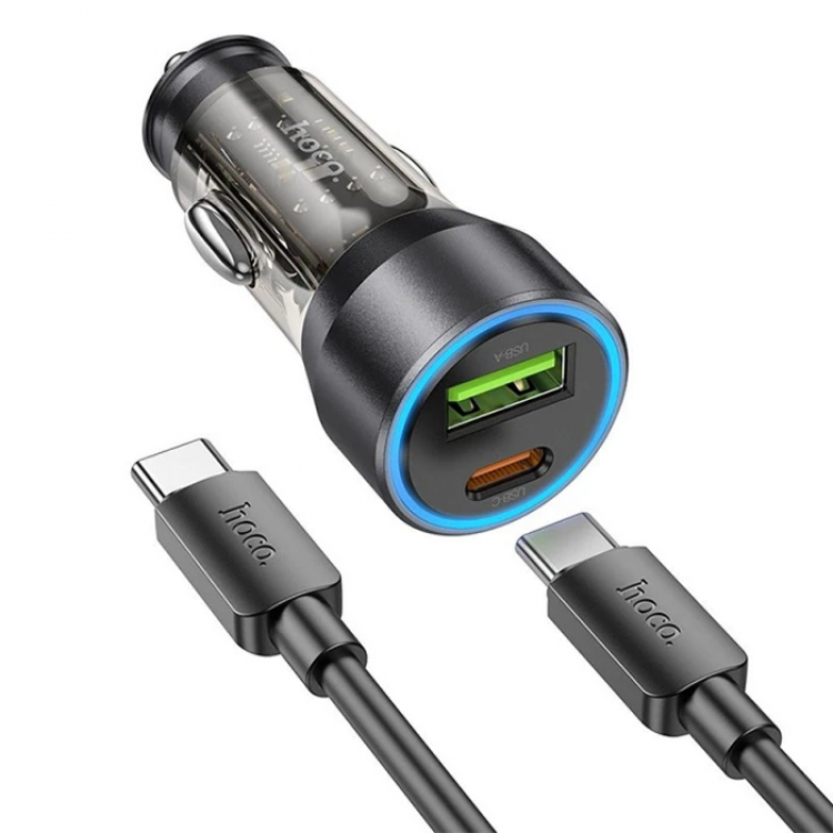 HOCO NZ12A Action PD43W USB + Type-C Araç Çakmaklık Hızlı Şarj Aleti + Type-C to Type-C Kablo-(5775)
