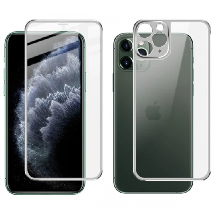 İPhone 11 Pro Metal Çerçeve Ön Arka 3D Full Tempered Cam Koruyucu-(5775)