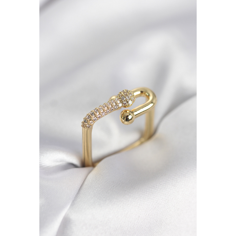 Gold Renk Zirkon Taşlı Tifani Model Kare Kadın Yüzük 5886