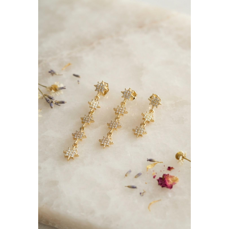 3 lü Set Küpe Gold Renk Kutup Yıldızı Detaylı 5886