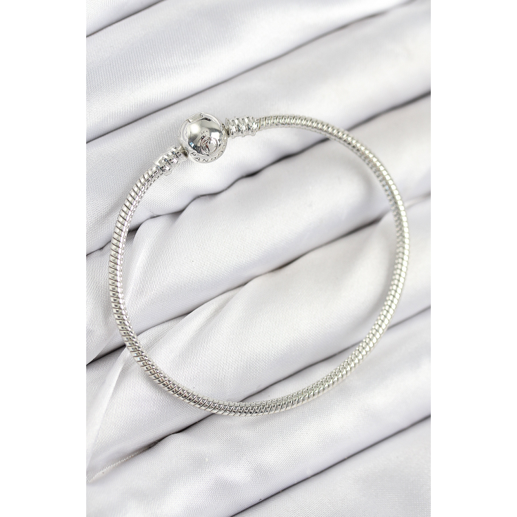 Pirinç Charm Topcuk Model Gümüş Renk Kadın Bileklik 5886