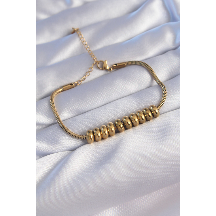 316L Çelik Gold Renk Oval Figürlü Bileklik 5886