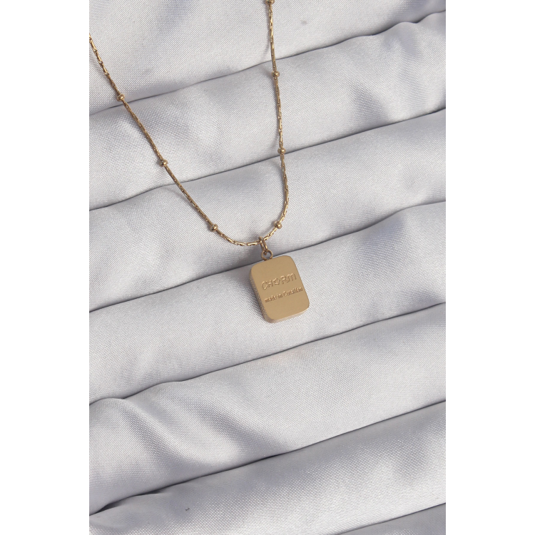 316L Çelik Gold Renk Kare Charm Model Kolye 5886
