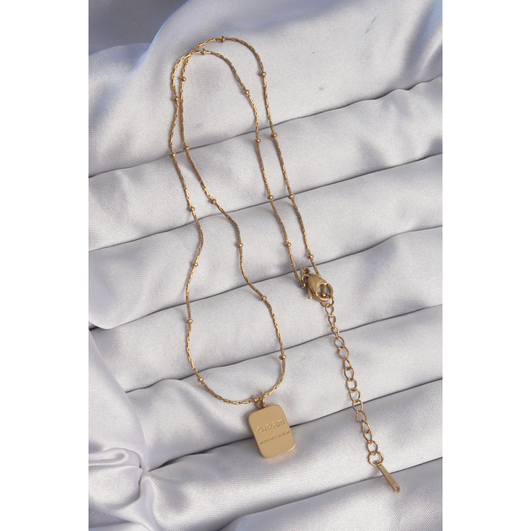 316L Çelik Gold Renk Kare Charm Model Kolye 5886