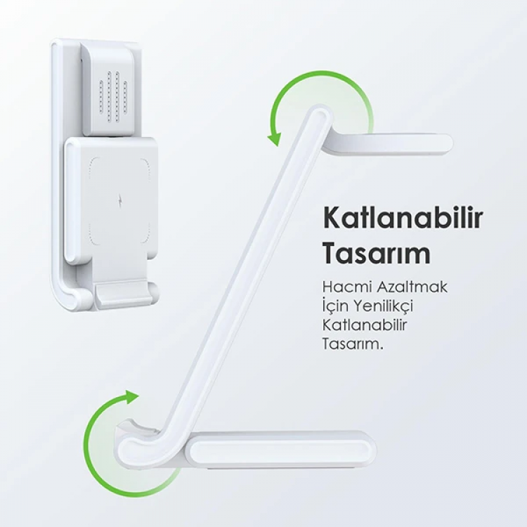 Duzzona 15W Katlanır 3 in 1 Telefon Kulaklık Saat Kablosuz Şarj Standı-(5775)