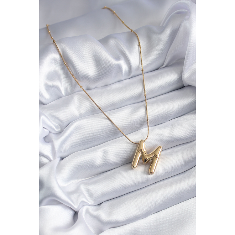316L Çelik Gold Renk Bubble "M" Harf Model Kadın Kolye 5886