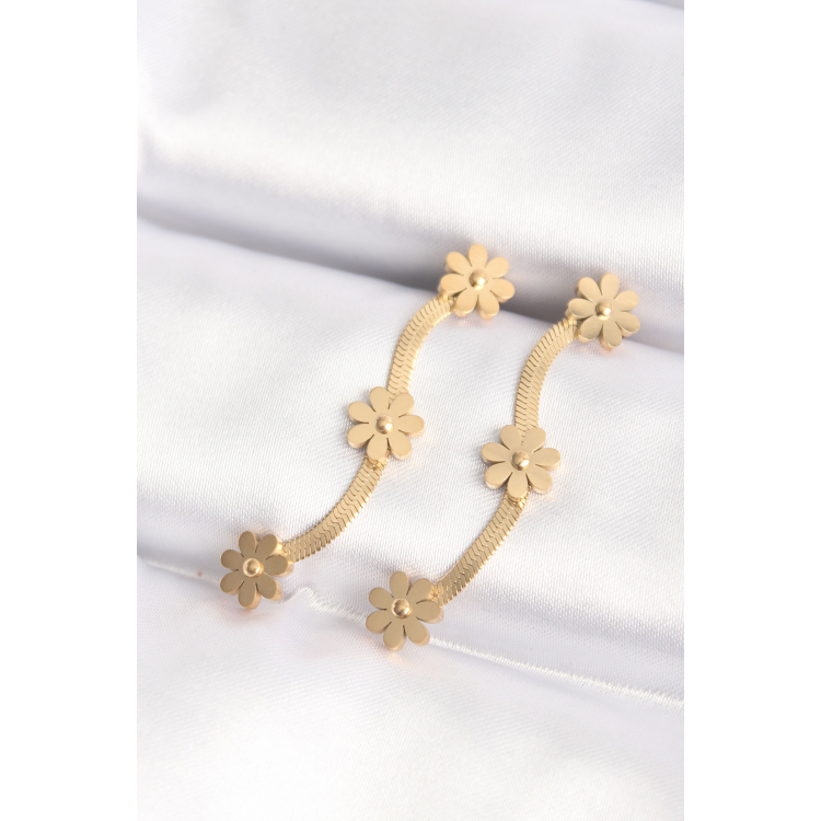 316L Çelik Gold Renk İtalyan Zincir Papatya Küpe 5886
