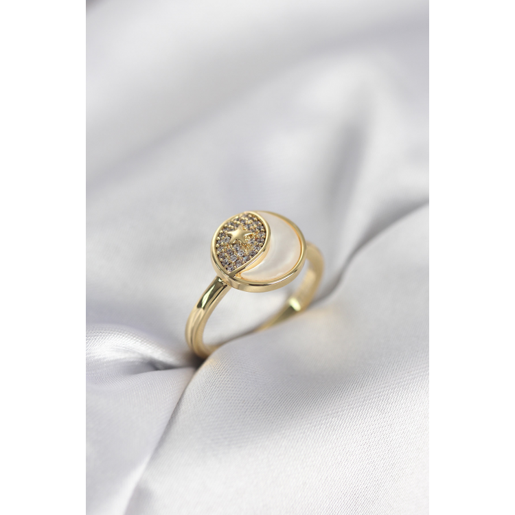 Ay Yıldız Model Gold Renk Zirkon Taşlı Kadın Yüzük 5886