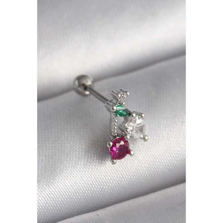 316L Çelik Gümüş Renk Zirkon Taşlı Tragus Piercing 5886