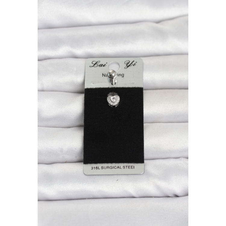 316L Cerrahi Çelik Zirkon Taşlı Kalp Model Göbek Piercing 5886