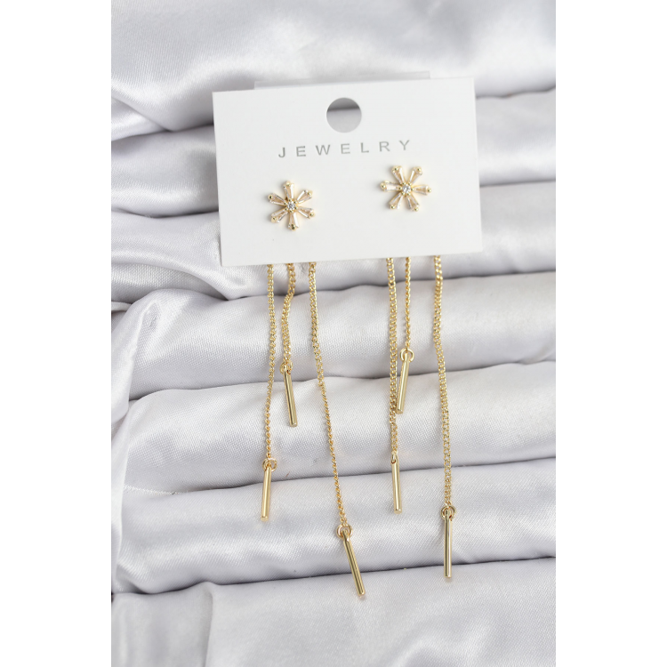 Çiçek Model Gold Pirinç Sallantılı Kadın Küpe 5886