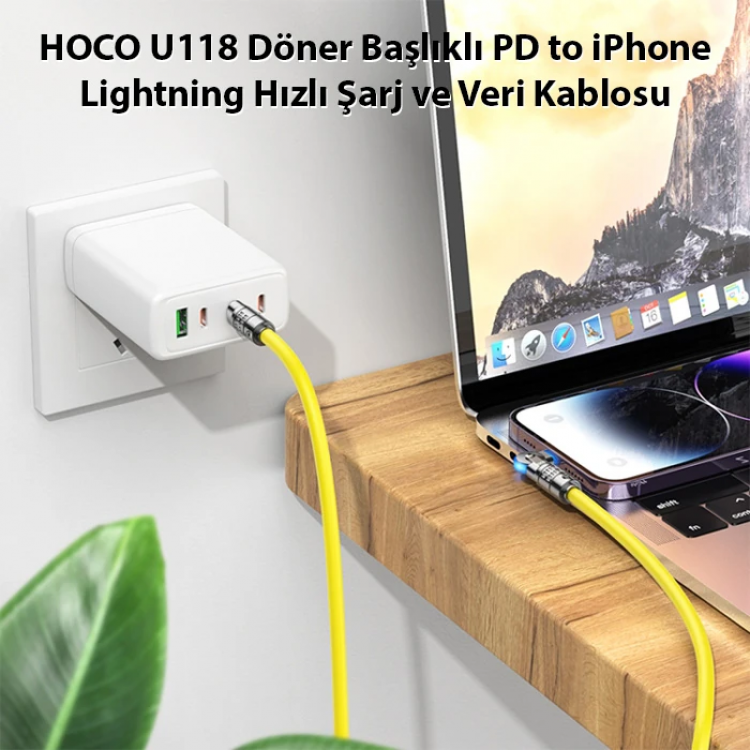 HOCO U118 Döner Başlıklı PD to iPhone Lightning Hızlı Şarj ve Veri Kablosu-(5775)