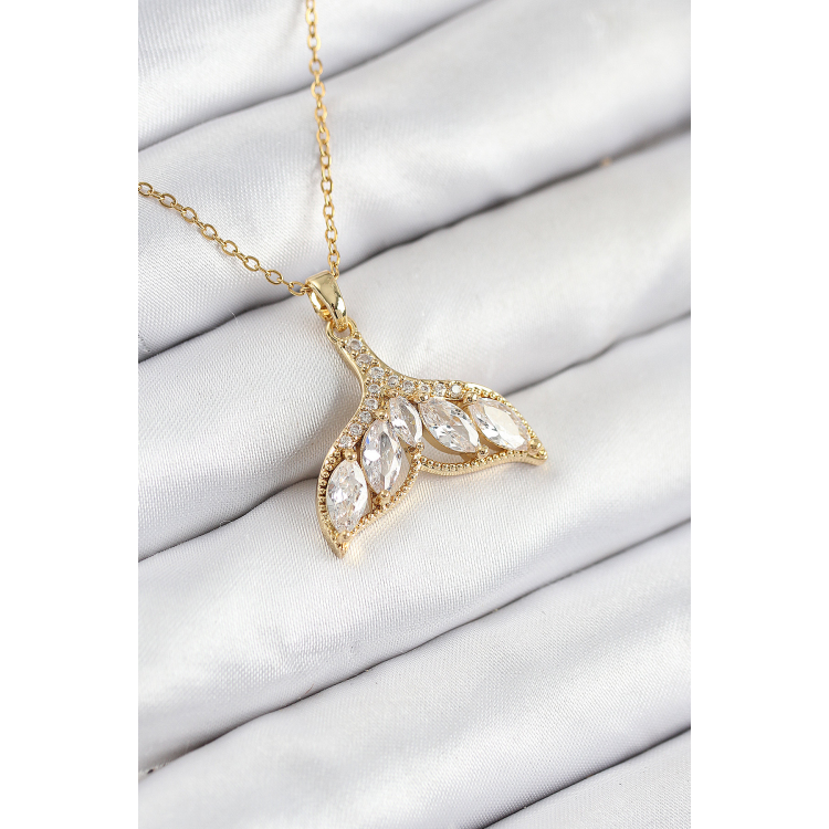 316L Çelik Zirkon Taşlı Balık Kuyruğu Model Gold Renk Kadın Kolye 5886
