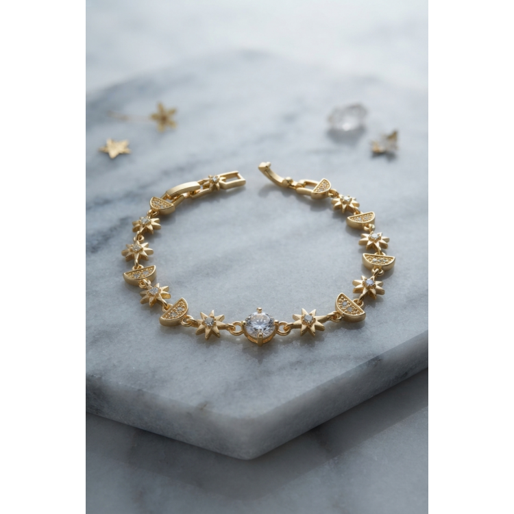 Gold Renk Celestial Yıldız ve Hilal Model Kadın Bileklik 5886