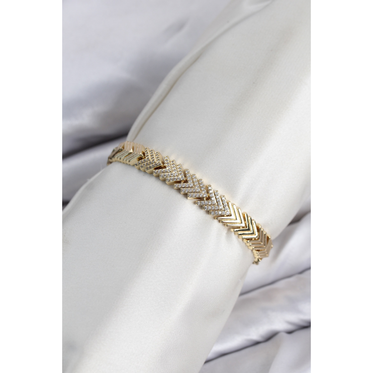 CM Çavuş Model Zirkon Taşlı VIP Seri Gold Renk Pirinç Kadın Bileklik 5886