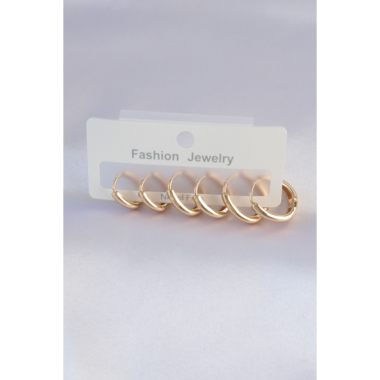 Pirinç Gold Renk Oval Küpe Seti 5886