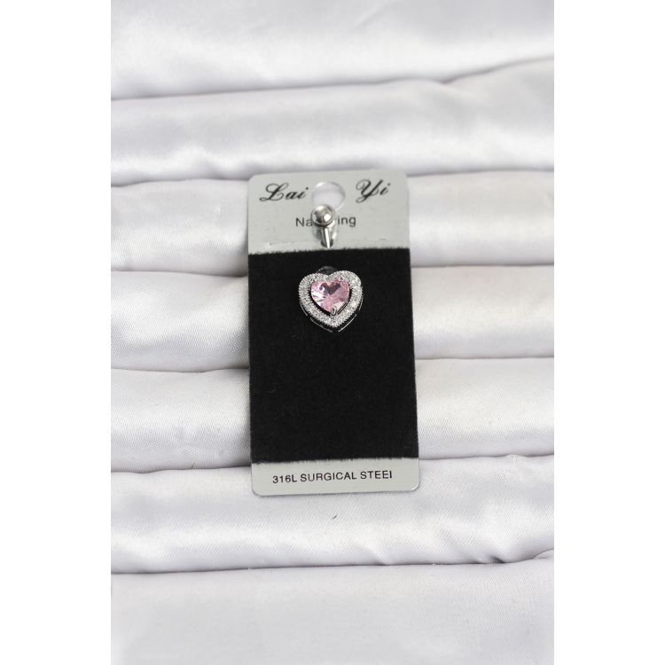 316L Cerrahi Çelik Pembe Kalp Model Göbek Piercing 5886