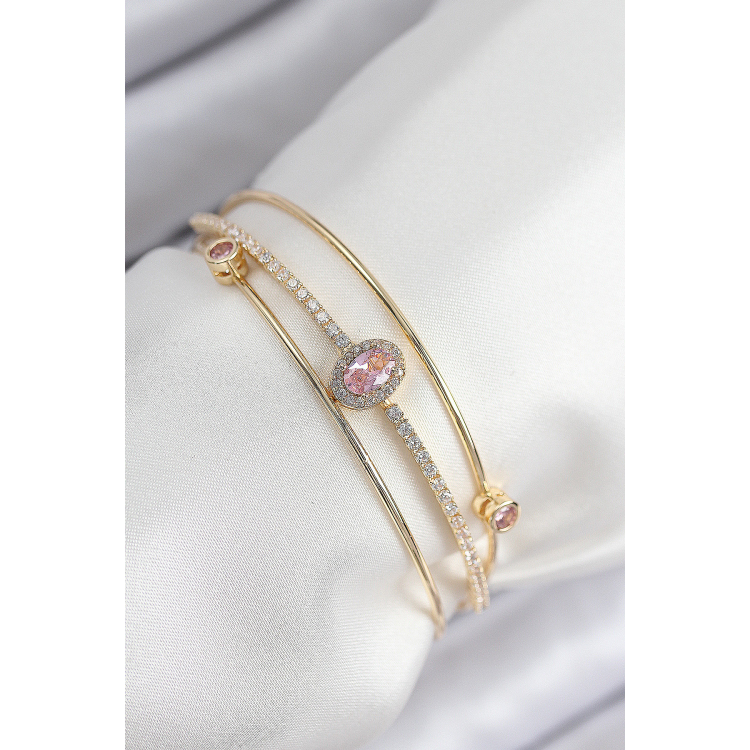 Pirinç Zirkon Taşlı Baget Model Gold Renk Kadın Bileklik 5886