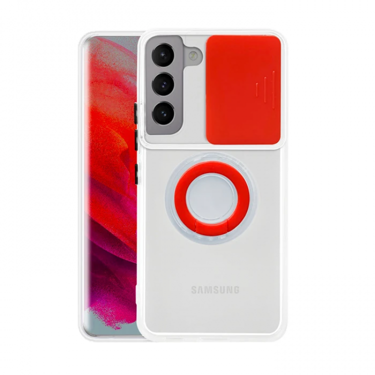 Ally SM Galaxy S22 Plus Kılıf Sürgülü Kamera Lens Korumalı Yüzük Standlı Silikon Kılıf-(5775)