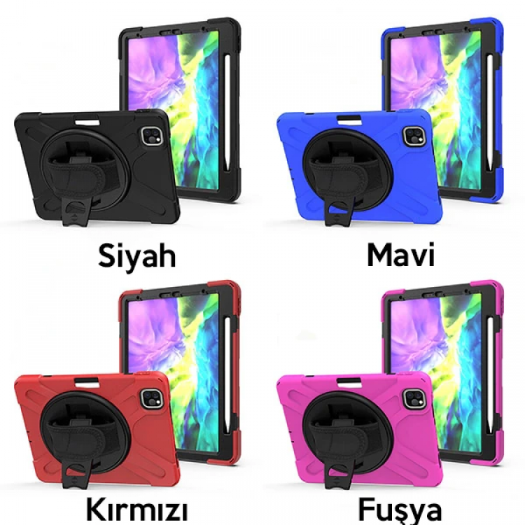 iPad Air 4. Nesil 10.9 Kılıf Shockproof 3 Katmanlı Standlı Zırh Kılıf Kalem Yerli-(5775)
