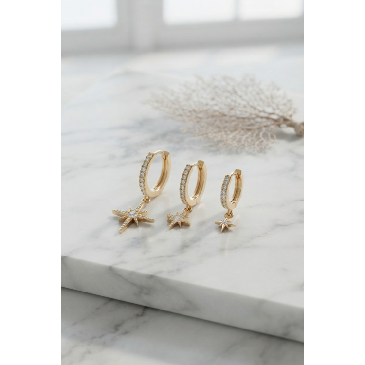 Gold Renk Kutup Yıldız Model 3 lü Küpe Seti 5886