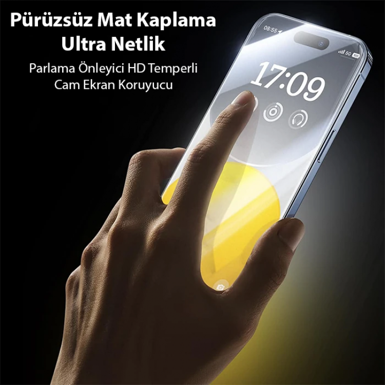 Baseus iPhone 15 Full Koruma Anti Mavi Işık Tempered Cam Ekran Koruyucu-(5775)