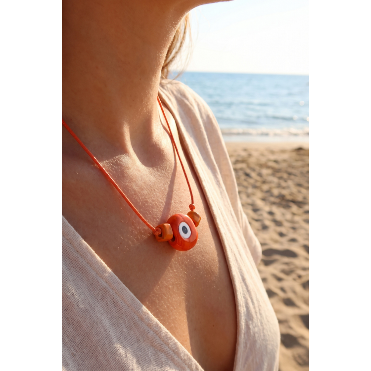 Handmade Bohem Turuncu Nazar Kolye 5886