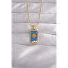 316L Çelik Gold Renk Mavi Mineli Güneş Model Tarot Kolye 5886