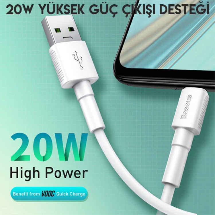 Baseus Mini White Micro USB 4A OPPO VIVO Dash Usb Şarj Kablosu 1Metre-(5775)