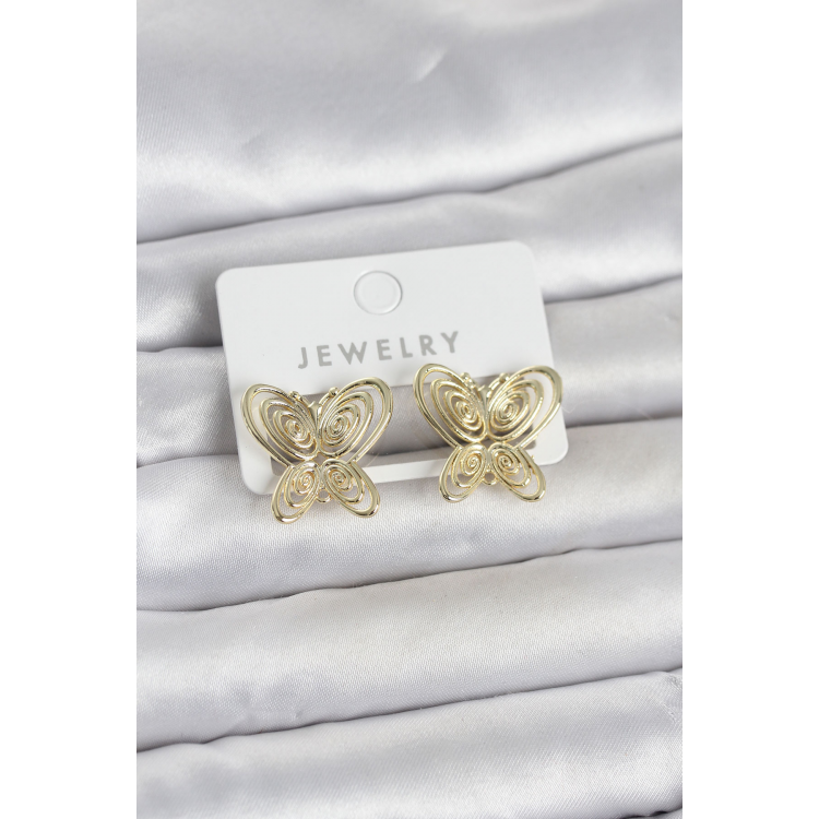 Füsun Küpesi Model Gold Renk Kelebek Model Pirinç Kadın Küpe 5886
