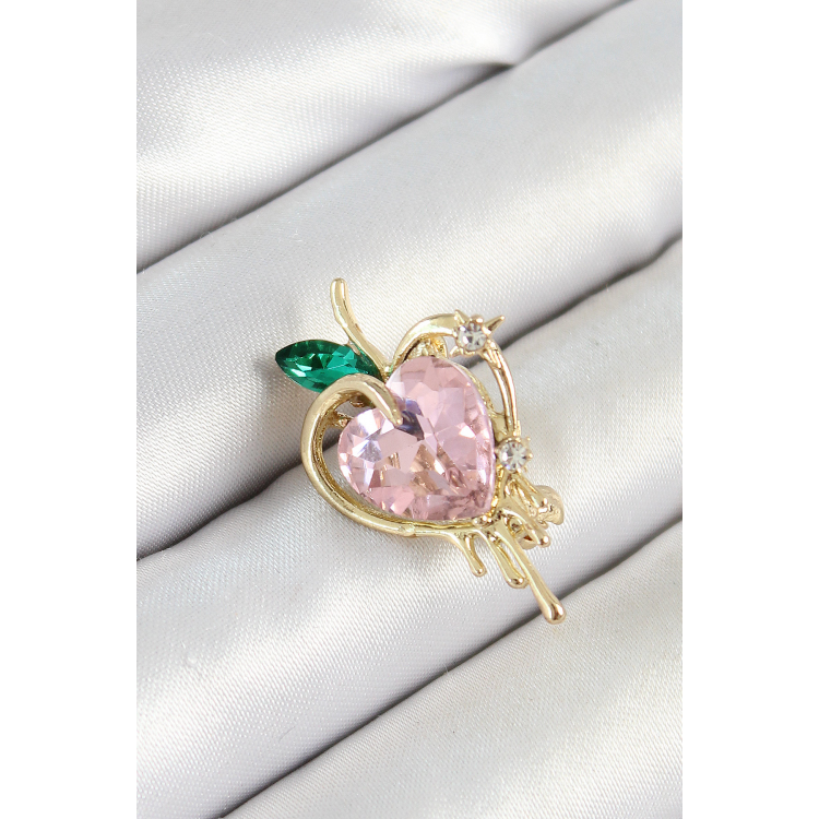 Pembe Ve Yeşil Zirkon Taşlı 3D Eriyen Kalp Figürlü Gold Renk Kadın Broş 5886