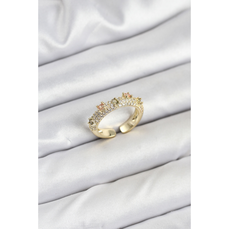 Pirinç Gold Renk Zirkon Taşlı Vintage Kadın Yüzük 5886