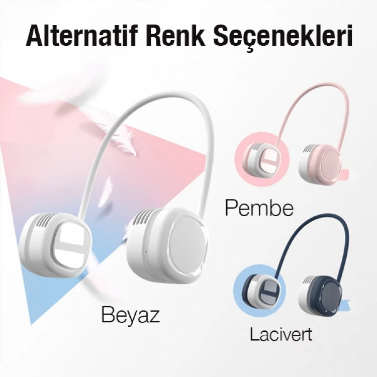 MEMO G02 Boyun Askılıklı Mini Fan Taşınabilir Şarjlı Soğutucu Boyun Fanı-(5775)