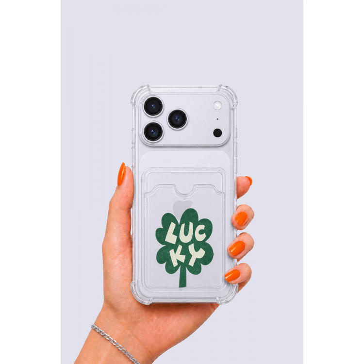 iPhone 17 Pro Max Kartlıklı Lucky Yonca Desenli Kılıf