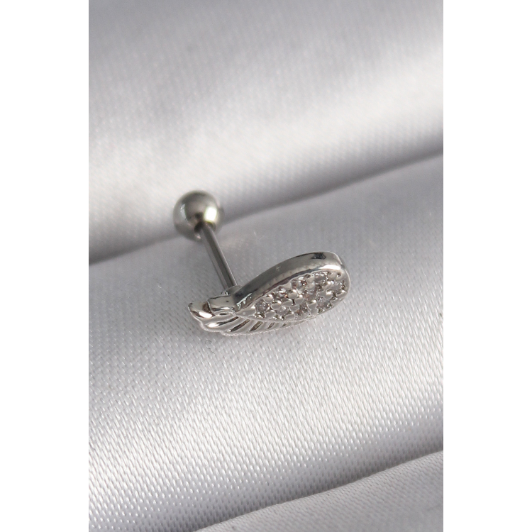 316L Çelik Gümüş Renk Zirkon Taşlı Kanat Tragus Piercing 5886