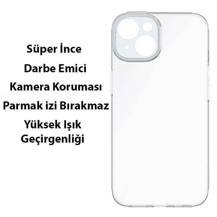 Baseus Simple Case iPhone 14 Plus 6.7 Kamera Korumalı İnce Silikon Şeffaf Kılıf-(5775)