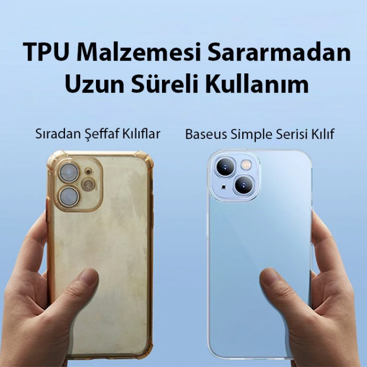 Baseus Simple Case iPhone 14 Plus 6.7 Kamera Korumalı İnce Silikon Şeffaf Kılıf-(5775)