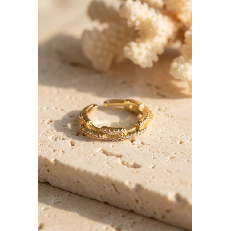 Gold Renk Zirkon Taşlı Zincir Model Kadın Yüzük 5886