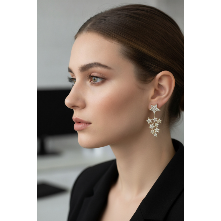 Yıldız Model Gold Renk Zirkon Taşlı Küpe 5886